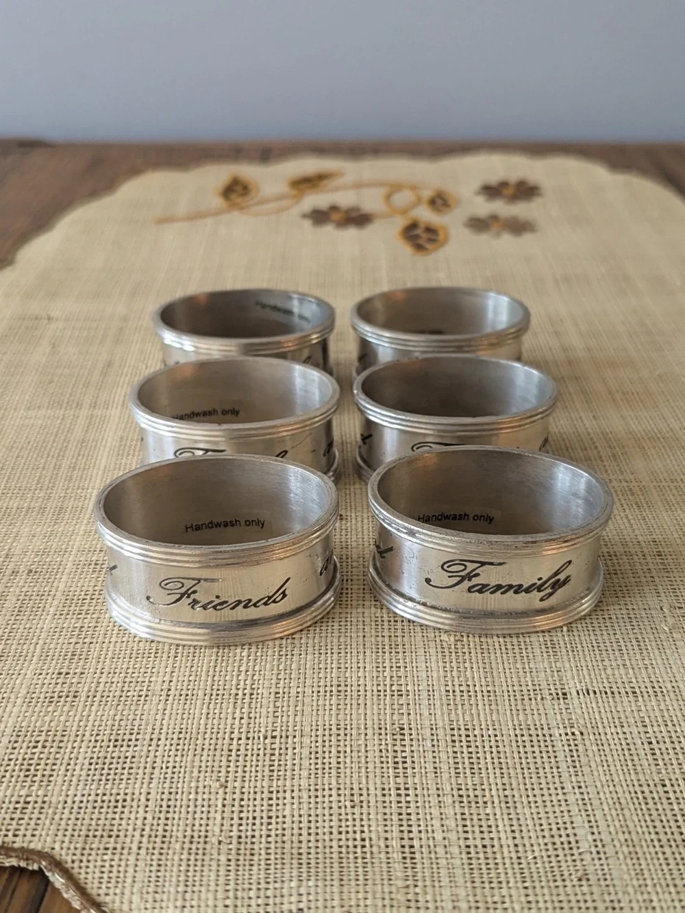 Pottery Barn Friends and Family Antiqued Silver Tone Oval Napkin Rings Set of 6